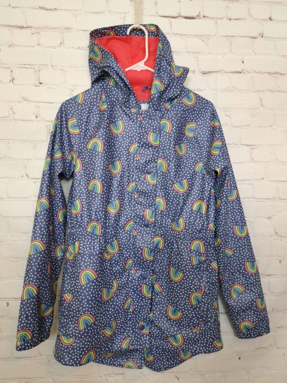 Cat & Jack Girls (14/16) Rainbow Hooded Rain Coat Size XL